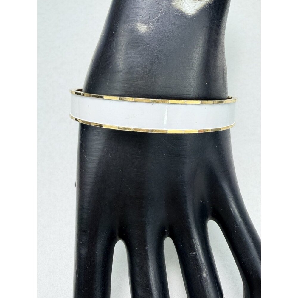 Monet Bangle Bracelet Gold Tone White Enamel Slim Style Classic Minimalist 8"
